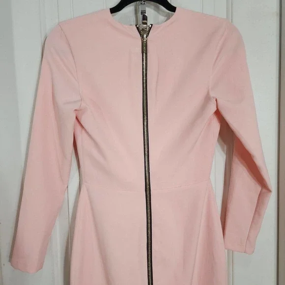 House of CB Womens Dress Dominique Baby Pink Full Zip Deep V Neck Bodycon Sz XS - Picture 10 of 12